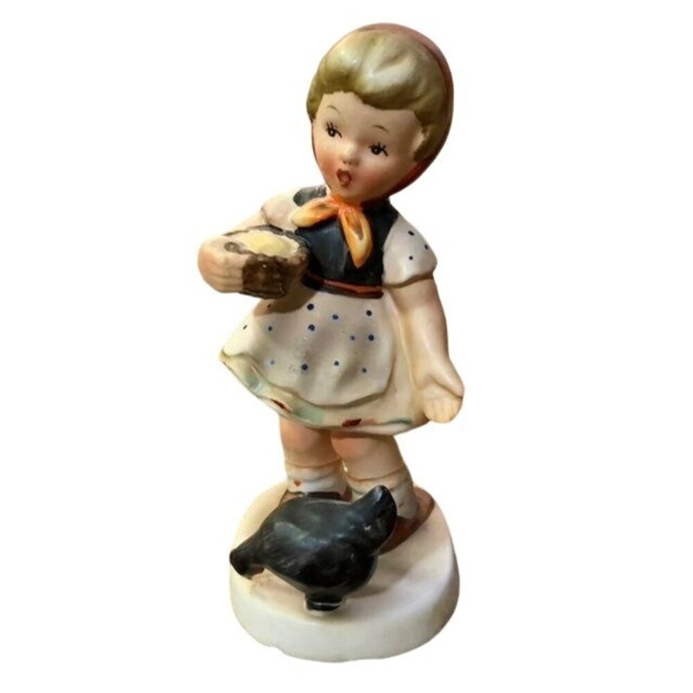 Vintage Napco Figurine Girl with Chicken "Two Chicks" AHID Japan No Chips